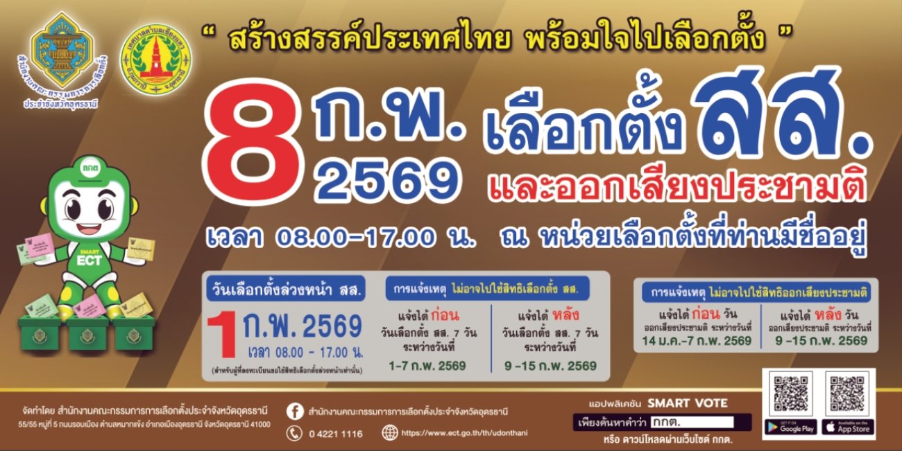 เทศบาลตำบลเชียงแหว ขอเชิญชวนประชาชนตำบลเชียงแหว ที่มีสิทธิเลือกตั้งทุกท่าน ออกไปใช้สิทธิเลือกตั้งสมาชิกสภาผู้แทนราษฎร (สส.) และออกเสียงประชามติ  ในวันอาทิตย์ที่ 8 กุมภาพันธ์ 2569 ตั้งแต่เวลา 08.00 – 17.00 น. ณ หน่วยเลือกตั้งที่ท่านมีชื่ออยู่